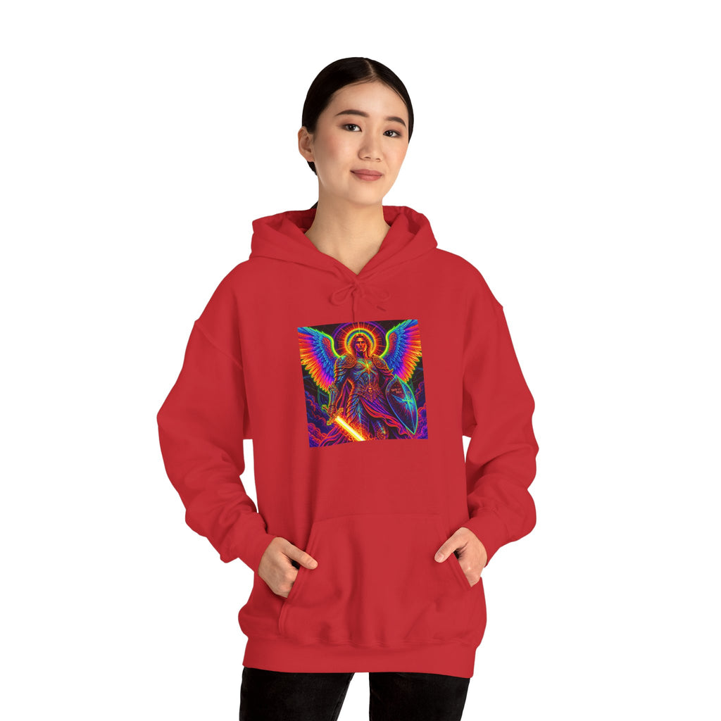Psychedelic Angel Hoodie — Neon Rainbow Guardian Graphic Sweatshirt