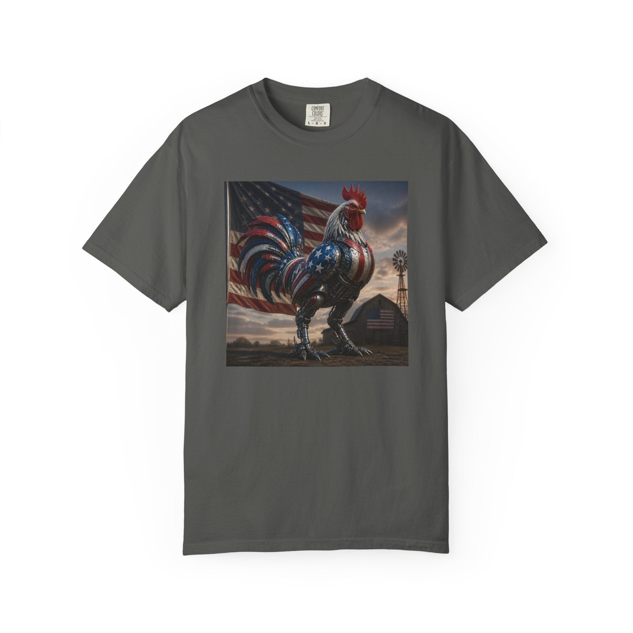 Patriotic Rooster T-Shirt — American Flag Farmhouse Graphic Tee
