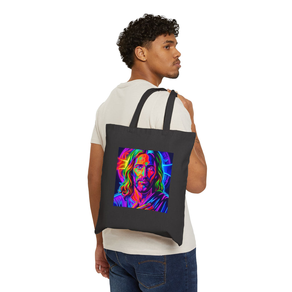 Canvas Tote Bag — Vibrant Neon Jesus Portrait Eco Shopper