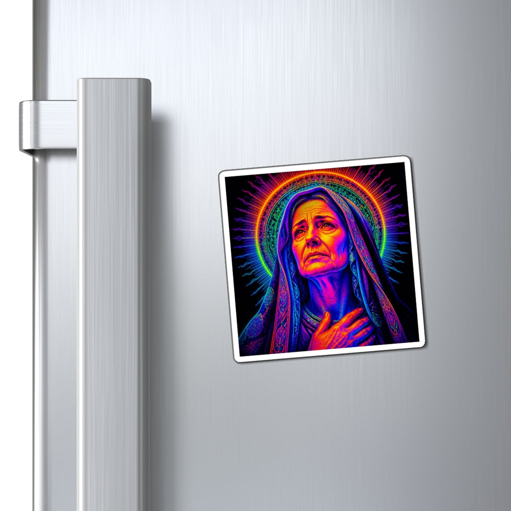 Psychedelic Madonna Magnet — Neon Religious Art Refrigerator Sticker