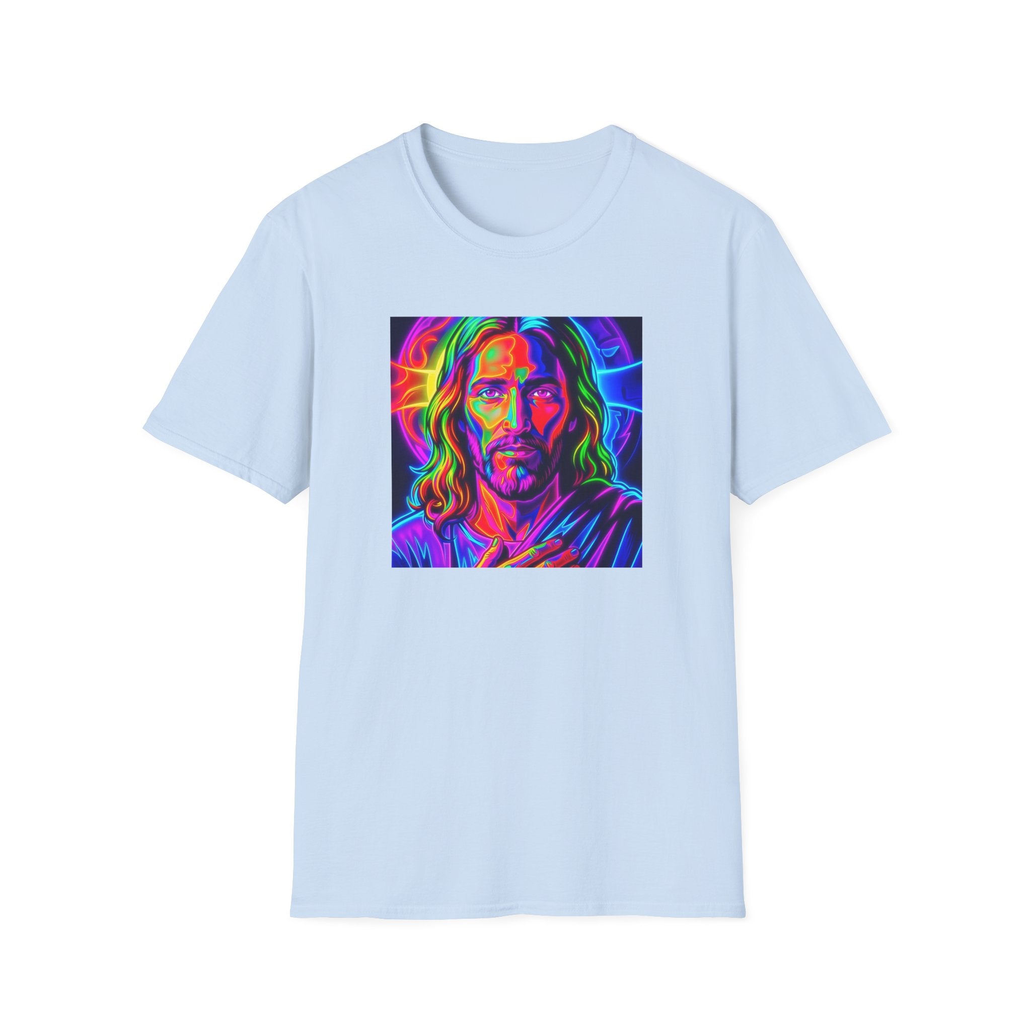 Jesus Portrait T-Shirt — Vibrant Neon Christian Art Tee