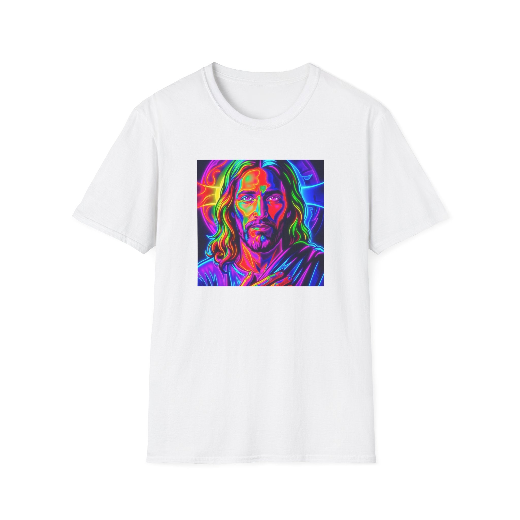 Jesus Portrait T-Shirt — Vibrant Neon Christian Art Tee