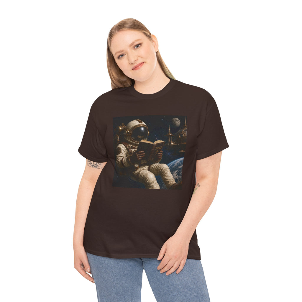 Astronaut Reading Graphic Tee — Spacebook Retro Sci‑Fi T-Shirt - Steampunk