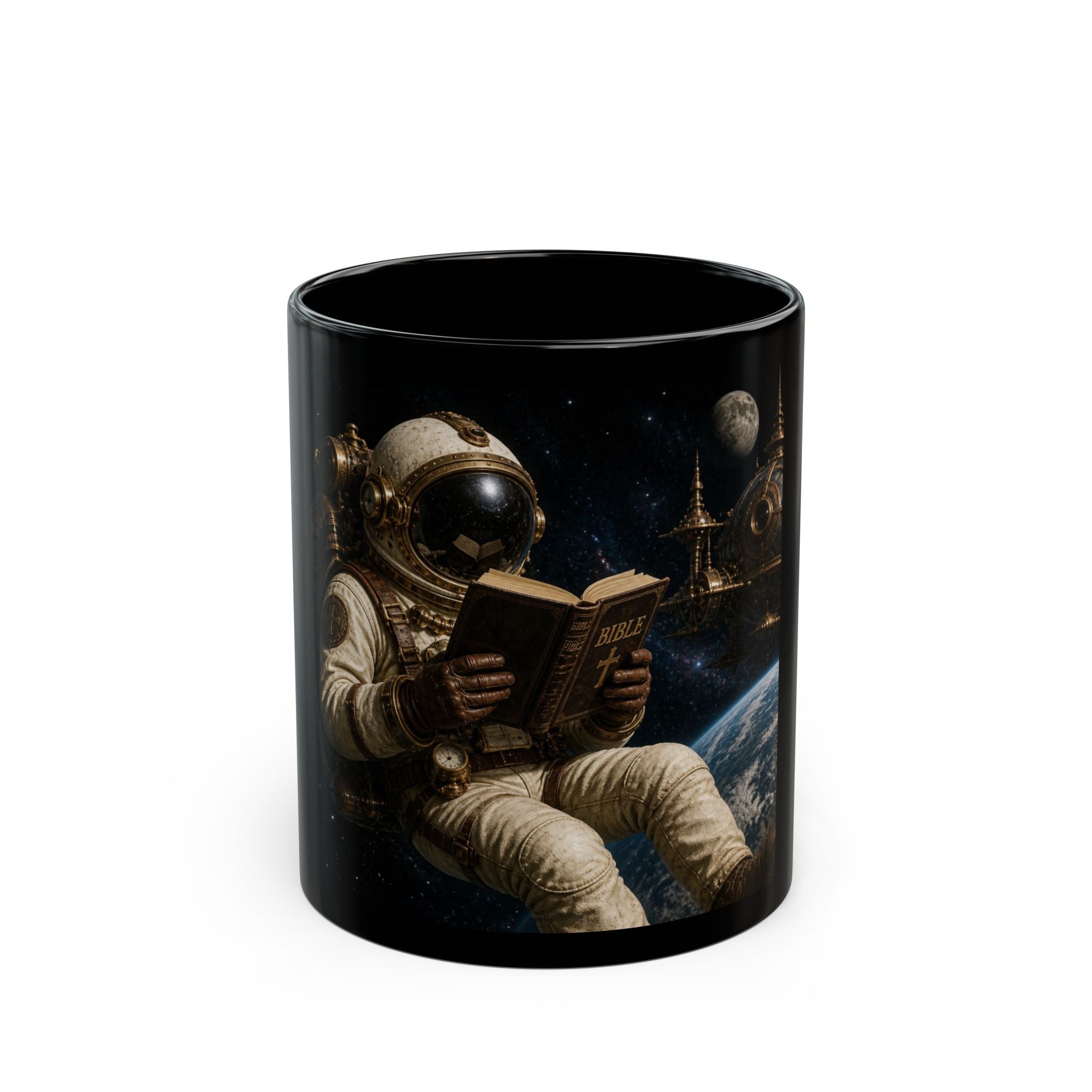 Astronaut Reading Bible Space Mug – Sci‑Fi Coffee Cup for Space Lovers Christ Lovers