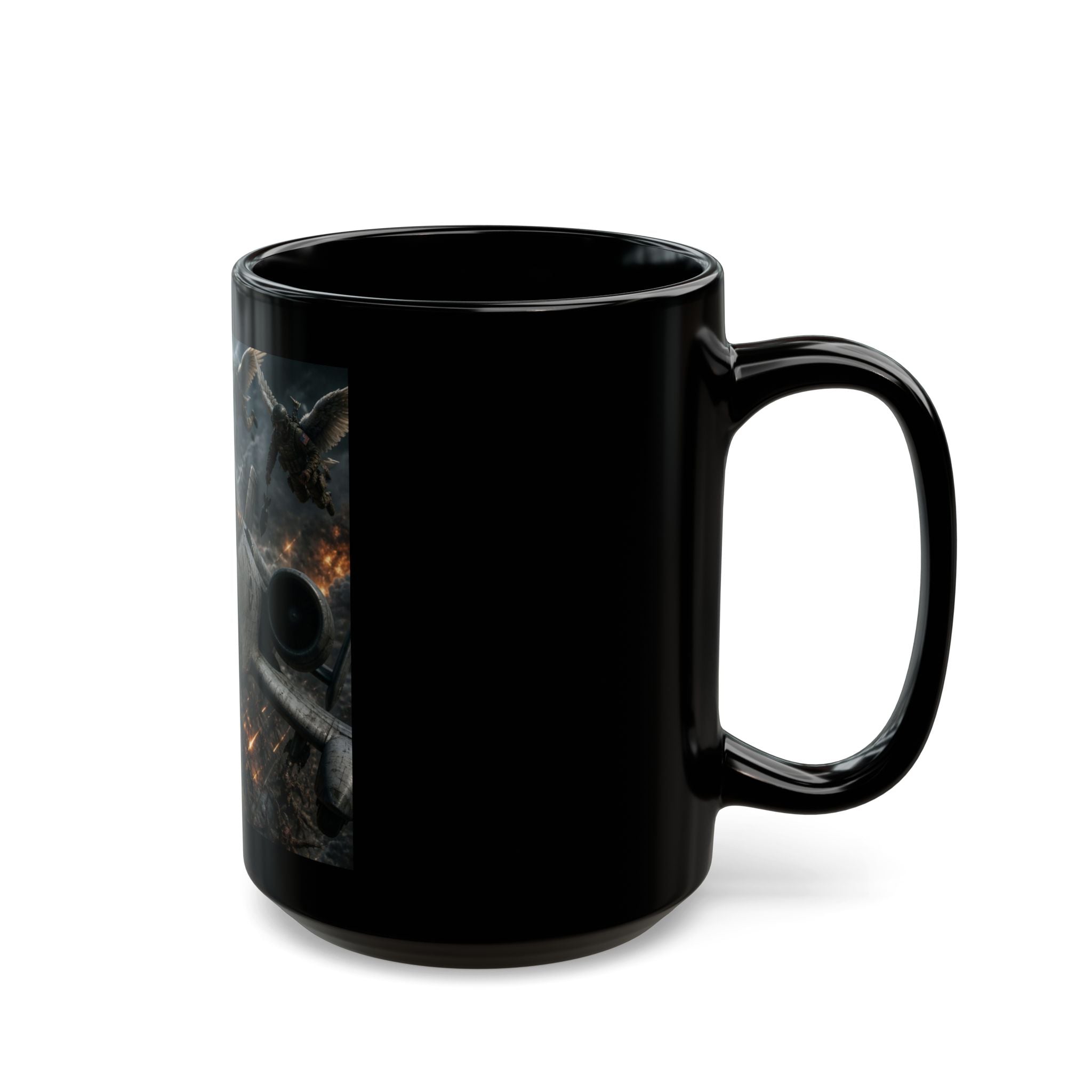 Military Jet Combat Black Mug — A-10 Thunderbolt II with American Flag - Jesus Pilot