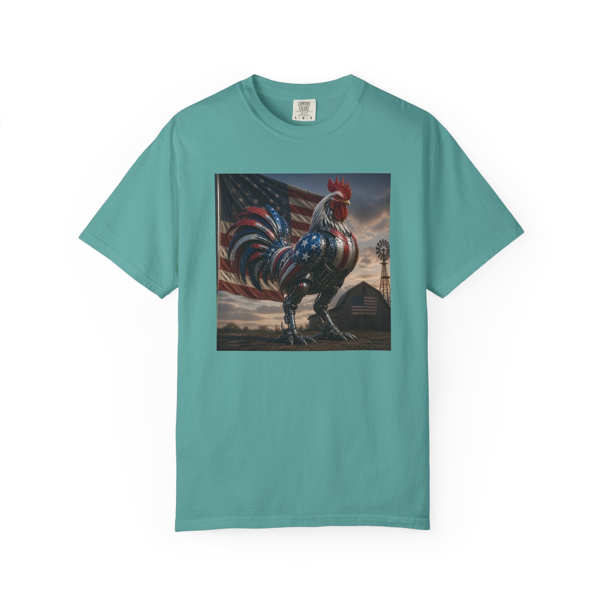 Patriotic Rooster T-Shirt — American Flag Farmhouse Graphic Tee