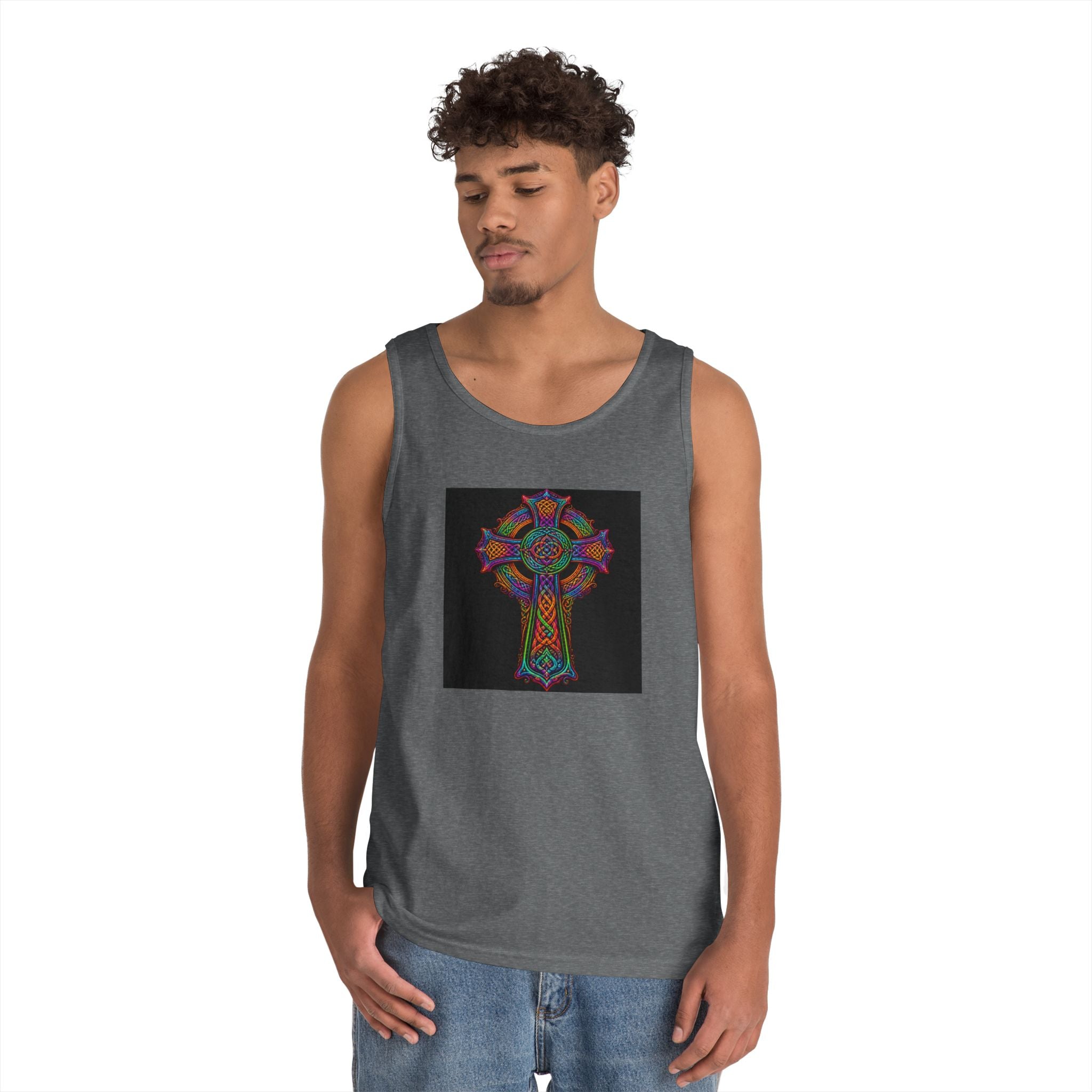 Celtic Cross Tank Top — Colorful Stained-Glass Style Religious Graphic