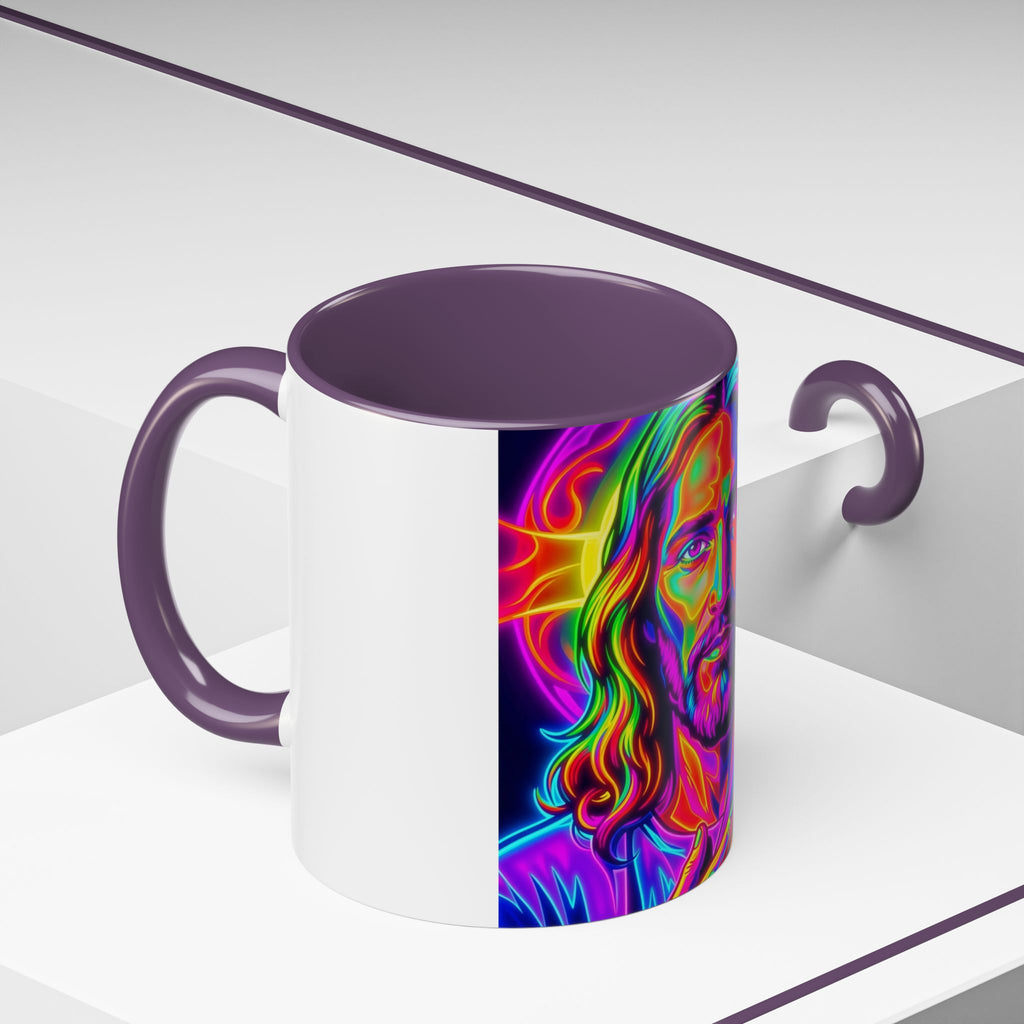 Neon Jesus Accent Coffee Mug – Vibrant Spiritual Art 11oz/15oz