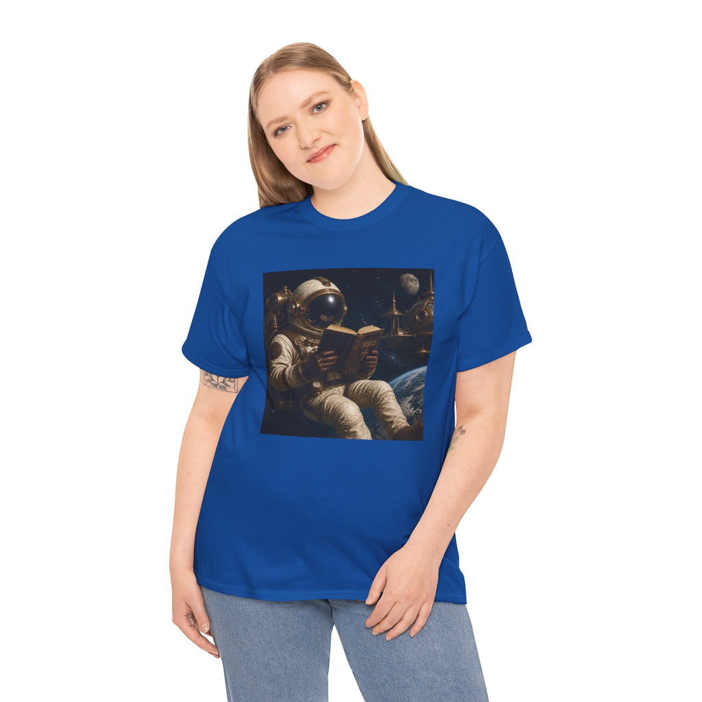 Astronaut Reading Graphic Tee — Spacebook Retro Sci‑Fi T-Shirt - Steampunk
