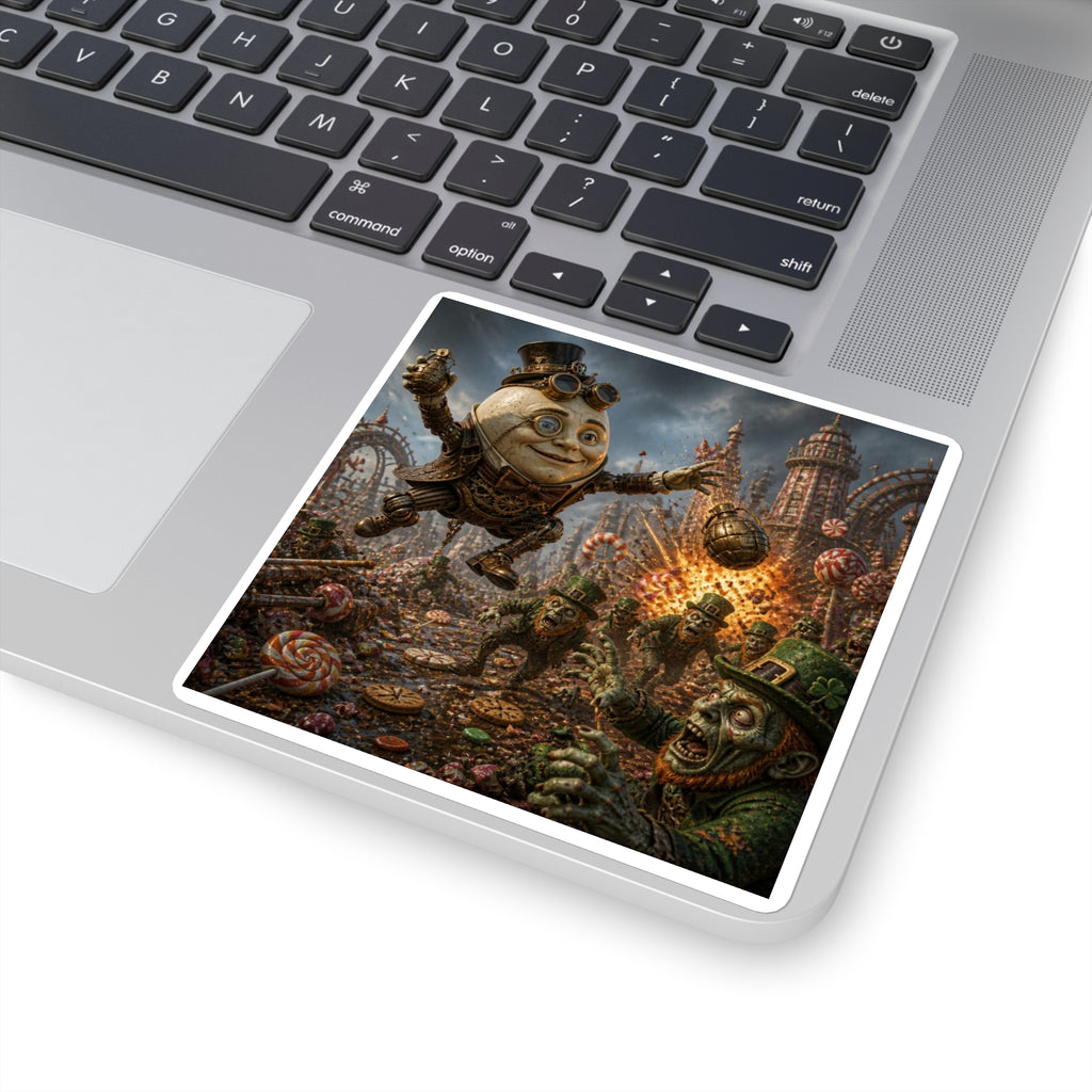 Steampunk Humpty Dumpty Square Sticker — Dark Fantasy Laptop Decal