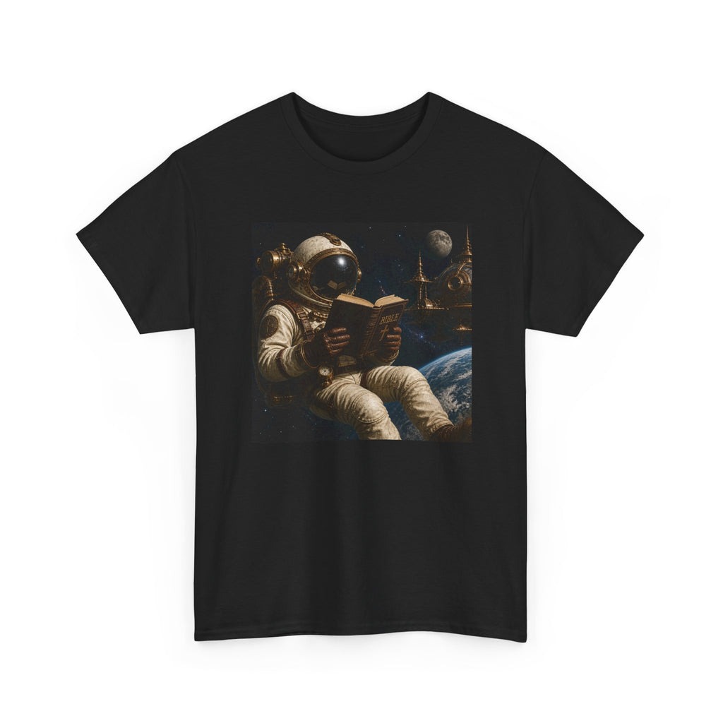Astronaut Reading Graphic Tee — Spacebook Retro Sci‑Fi T-Shirt - Steampunk