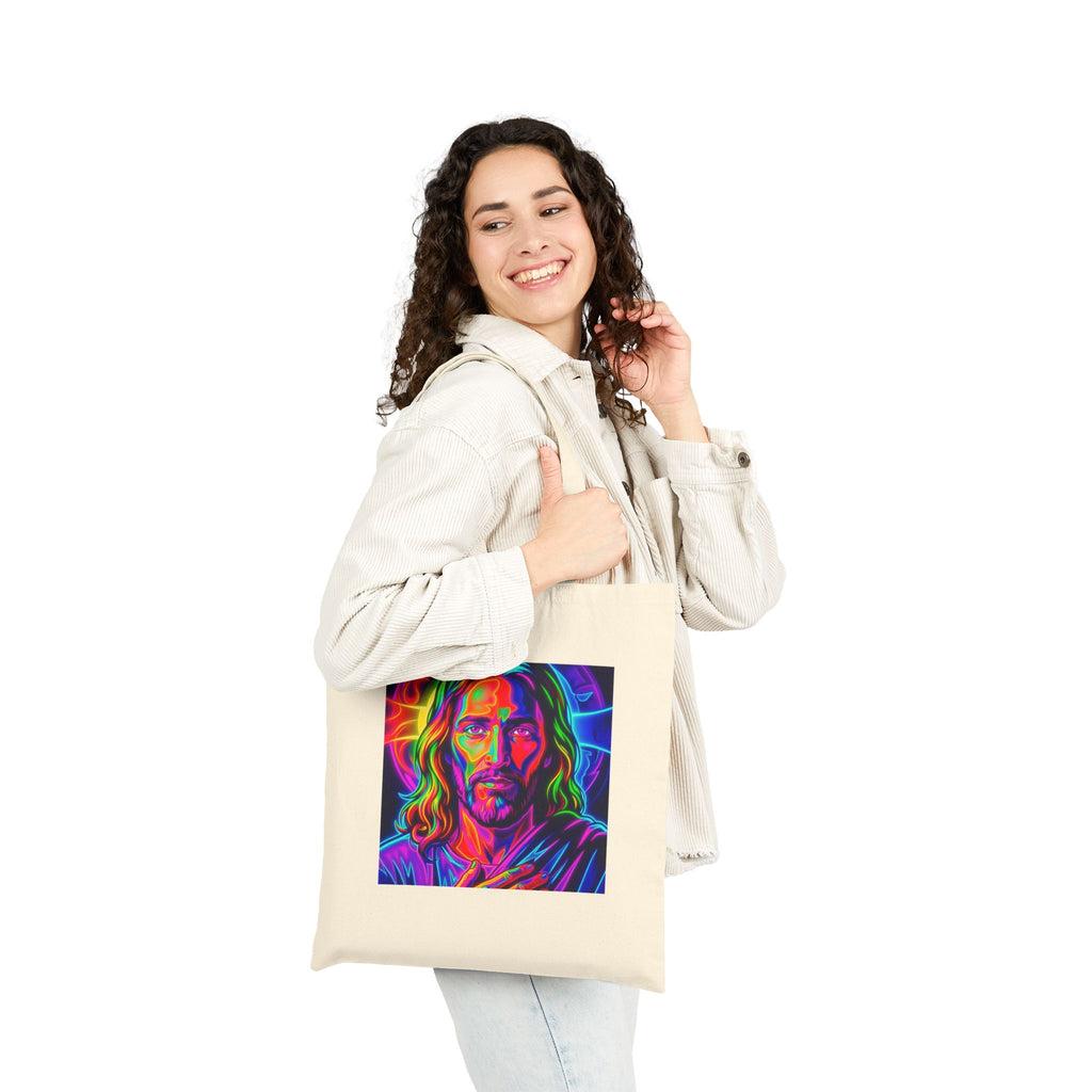 Canvas Tote Bag — Vibrant Neon Jesus Portrait Eco Shopper