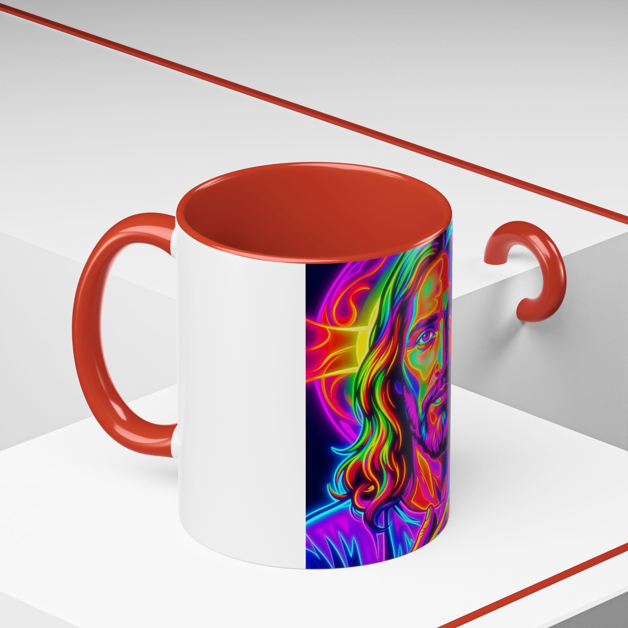 Neon Jesus Accent Coffee Mug – Vibrant Spiritual Art 11oz/15oz