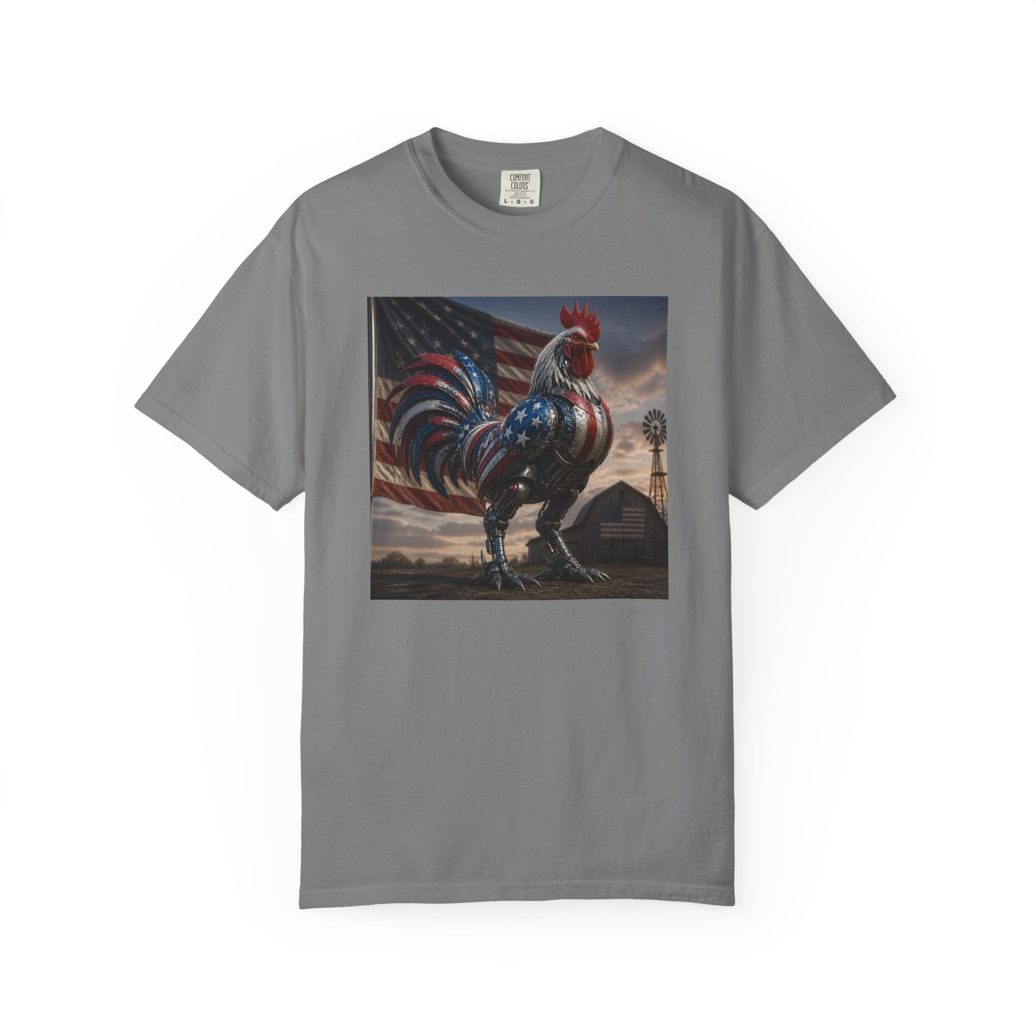 Patriotic Rooster T-Shirt — American Flag Farmhouse Graphic Tee