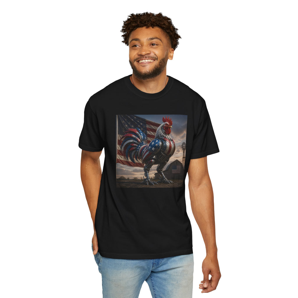 Patriotic Rooster T-Shirt — American Flag Farmhouse Graphic Tee