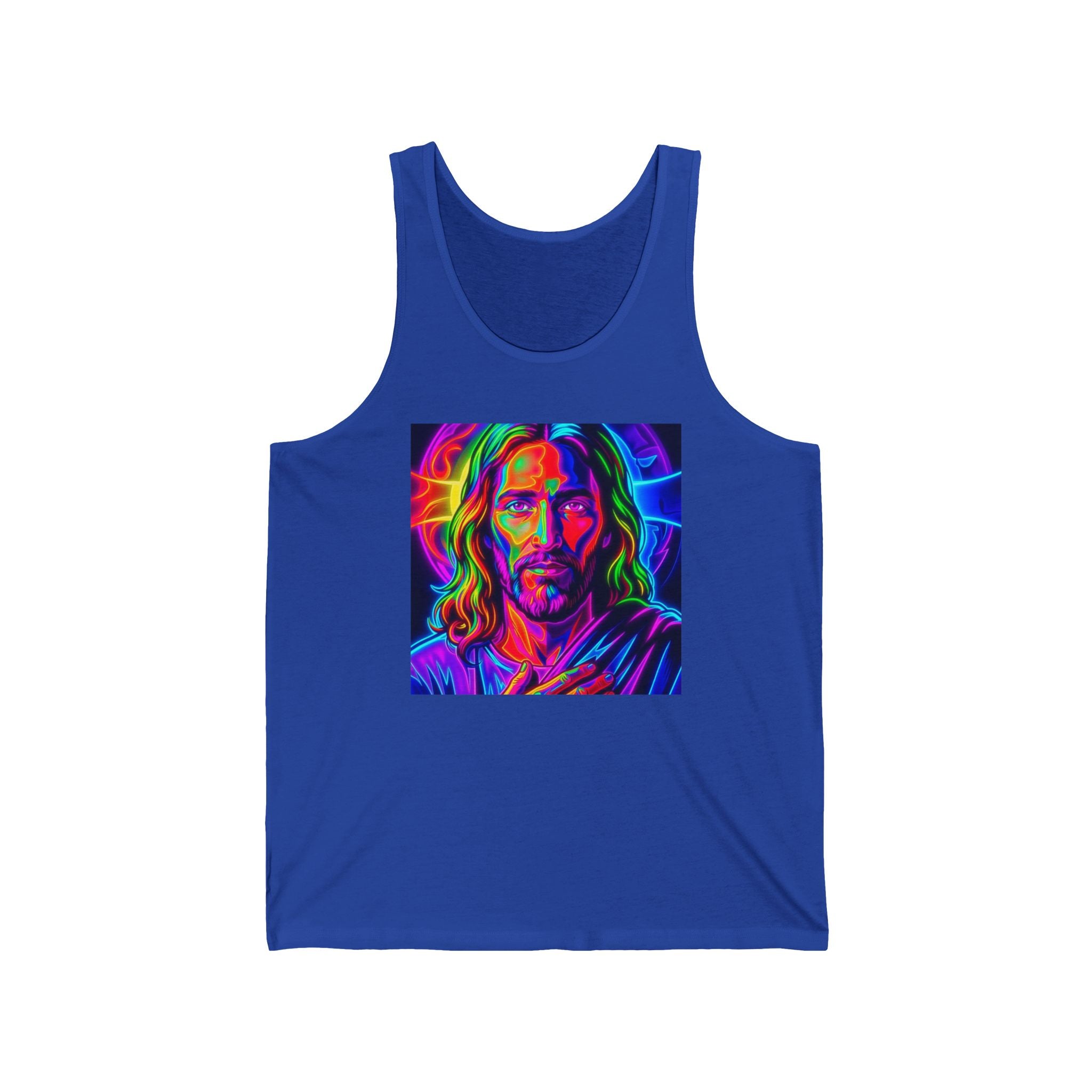 Psychedelic Jesus Portrait Tank Top — Neon Religious Art Graphic Tank