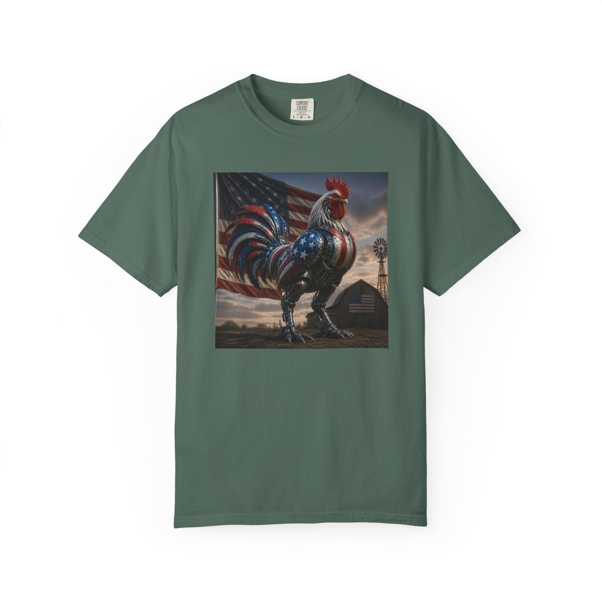 Patriotic Rooster T-Shirt — American Flag Farmhouse Graphic Tee
