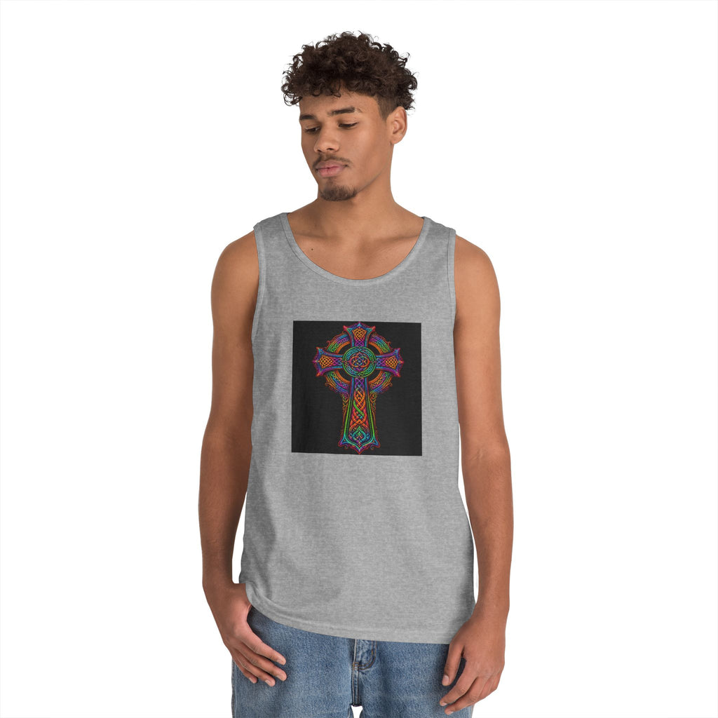 Celtic Cross Tank Top — Colorful Stained-Glass Style Religious Graphic