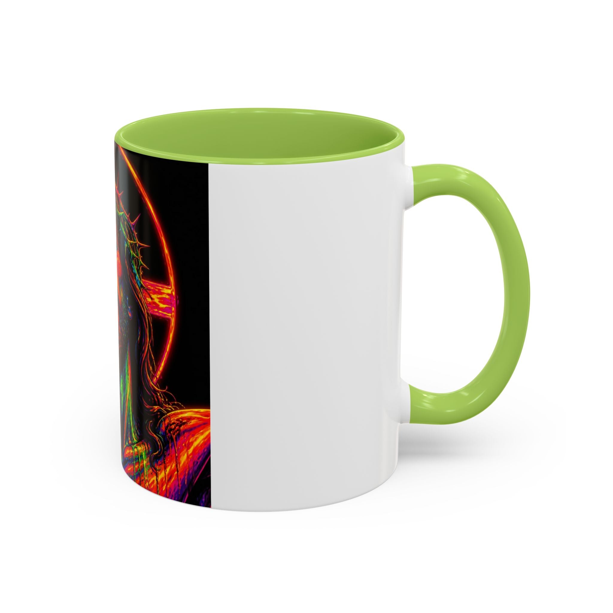 Jesus Christ Neon Portrait Coffee Mug — Colorful Crucifixion Accent Mug (11/15oz)