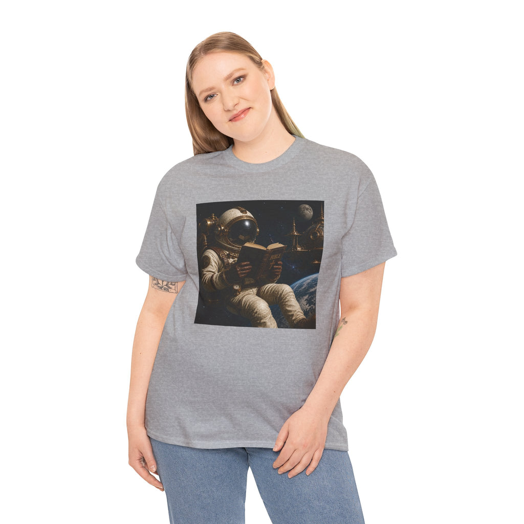 Astronaut Reading Graphic Tee — Spacebook Retro Sci‑Fi T-Shirt - Steampunk