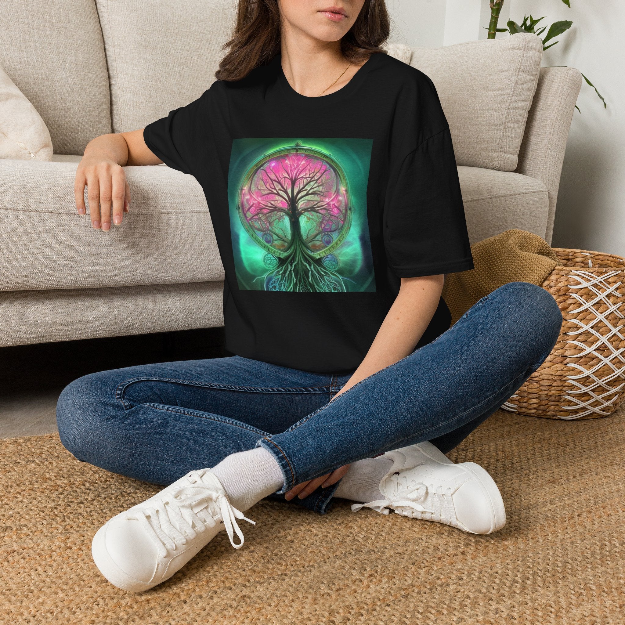 Tree of Life Graphic T-Shirt — Pink & Teal Mystic Nature Design
