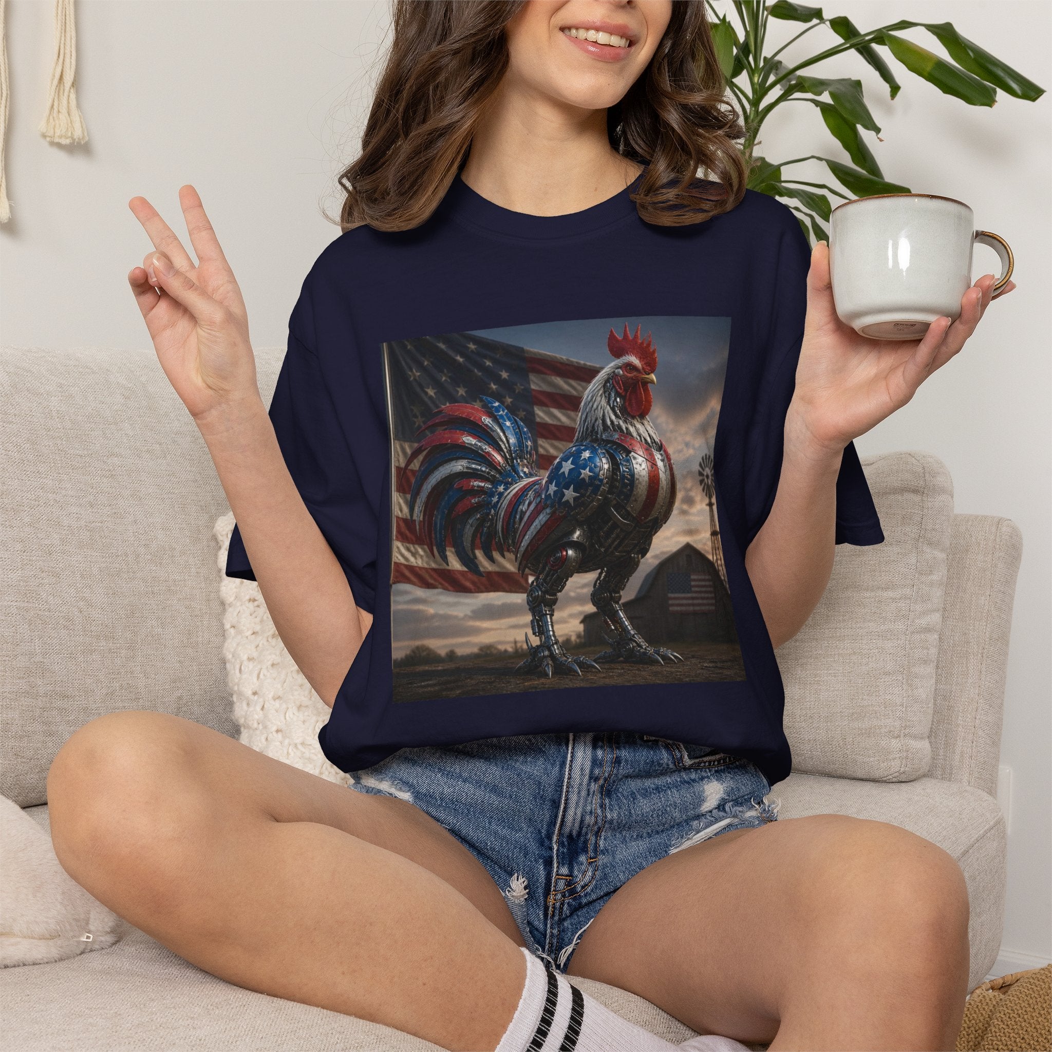 Patriotic Rooster T-Shirt — American Flag Farmhouse Graphic Tee