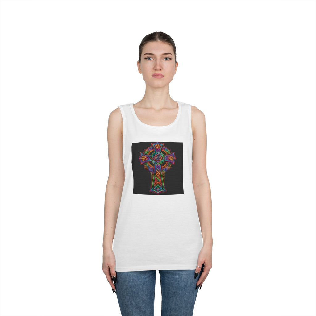 Celtic Cross Tank Top — Colorful Stained-Glass Style Religious Graphic