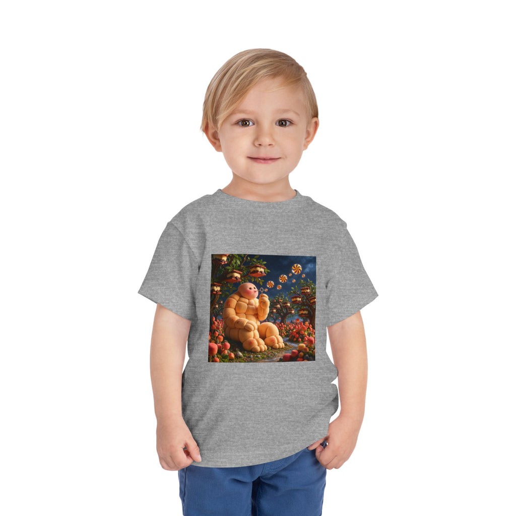 Toddler Tee — Cute Chubby Creature in Flower Garden Kids Shirt-Marshmallow Man