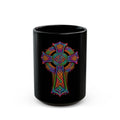 Celtic Rainbow Cross Black Mug — Religious  Colorful Knotwork 11oz/15oz