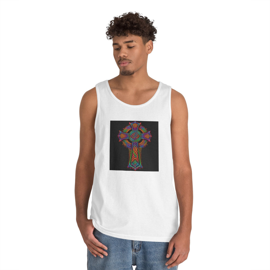 Celtic Cross Tank Top — Colorful Stained-Glass Style Religious Graphic