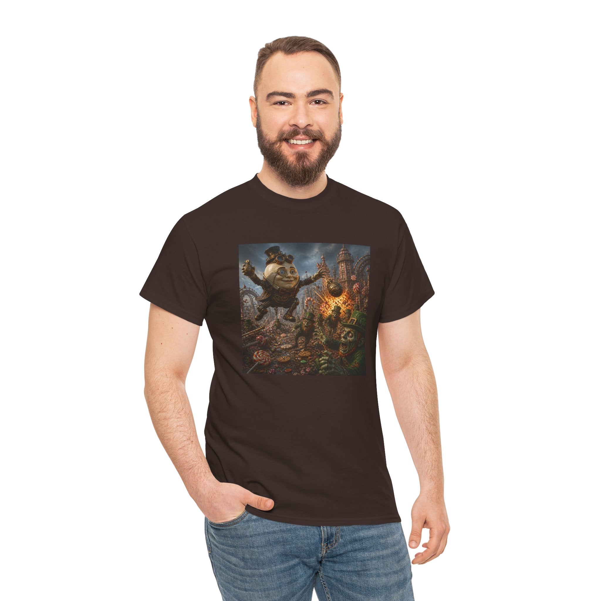Fantasy Monster Battle Steampunk Humpty T-Shirt — Epic RPG Creature Art Tee