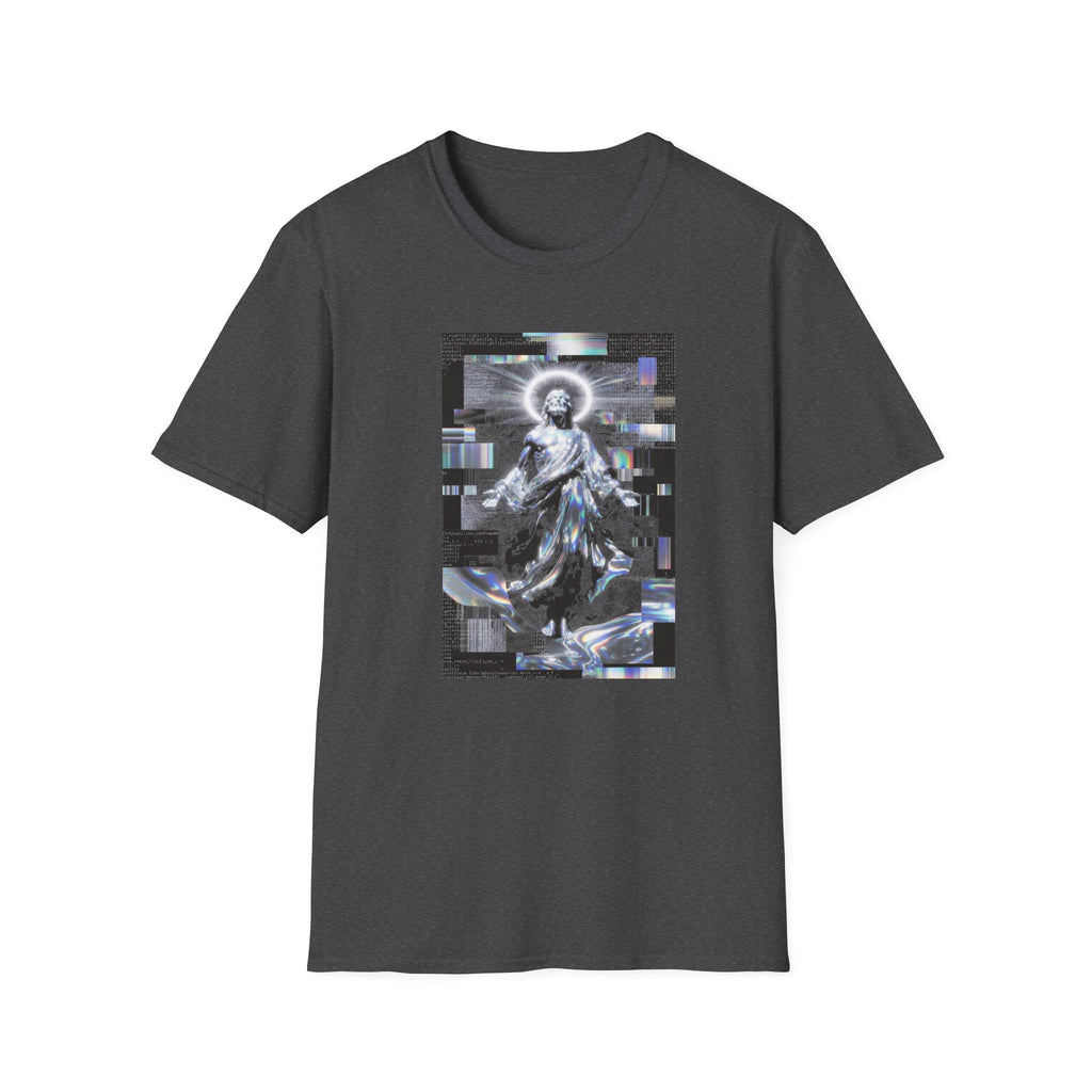 Glitch Halo Jesus T-Shirt — Vintage Religious Retro Digital Art Tee