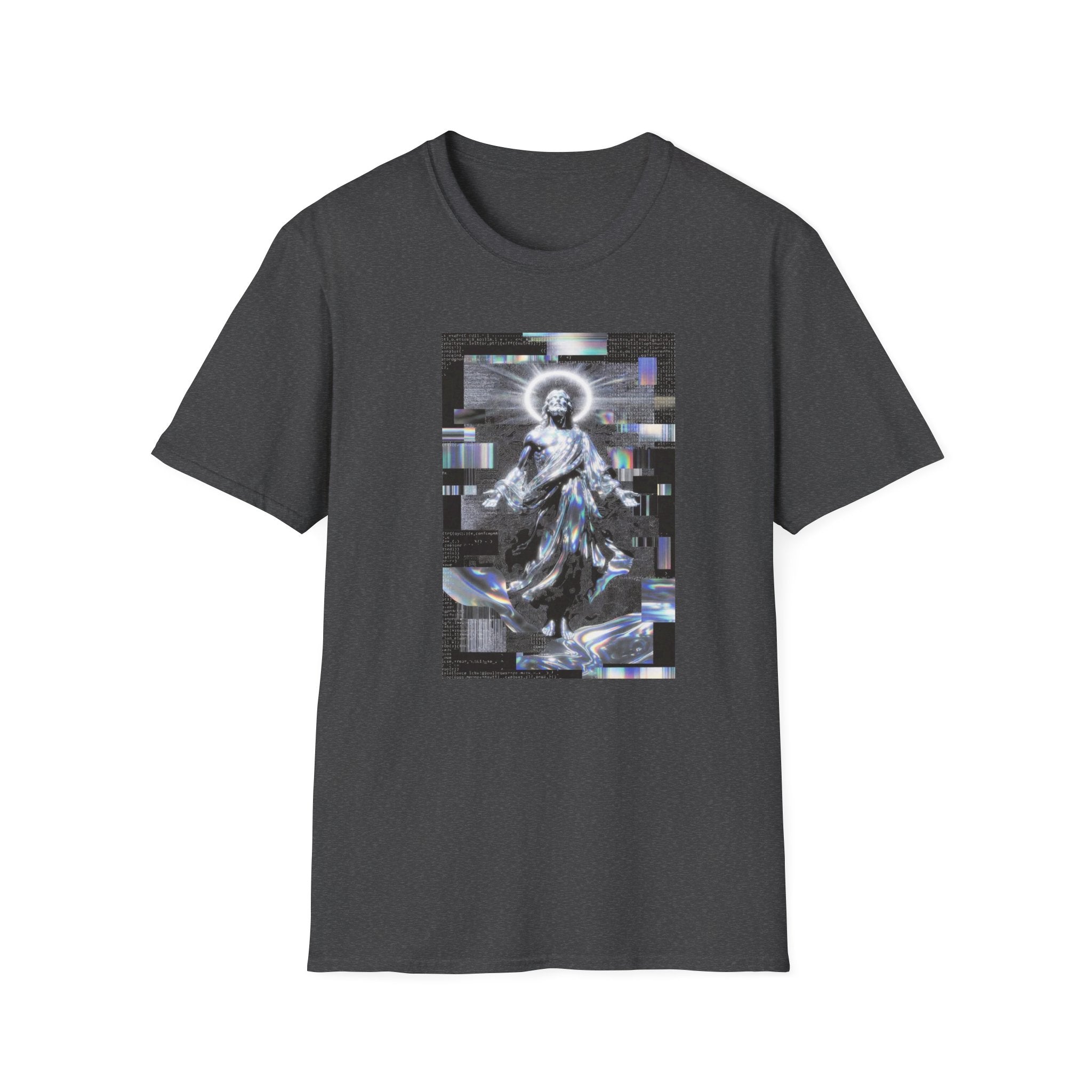 Glitch Halo Jesus T-Shirt — Vintage Religious Retro Digital Art Tee