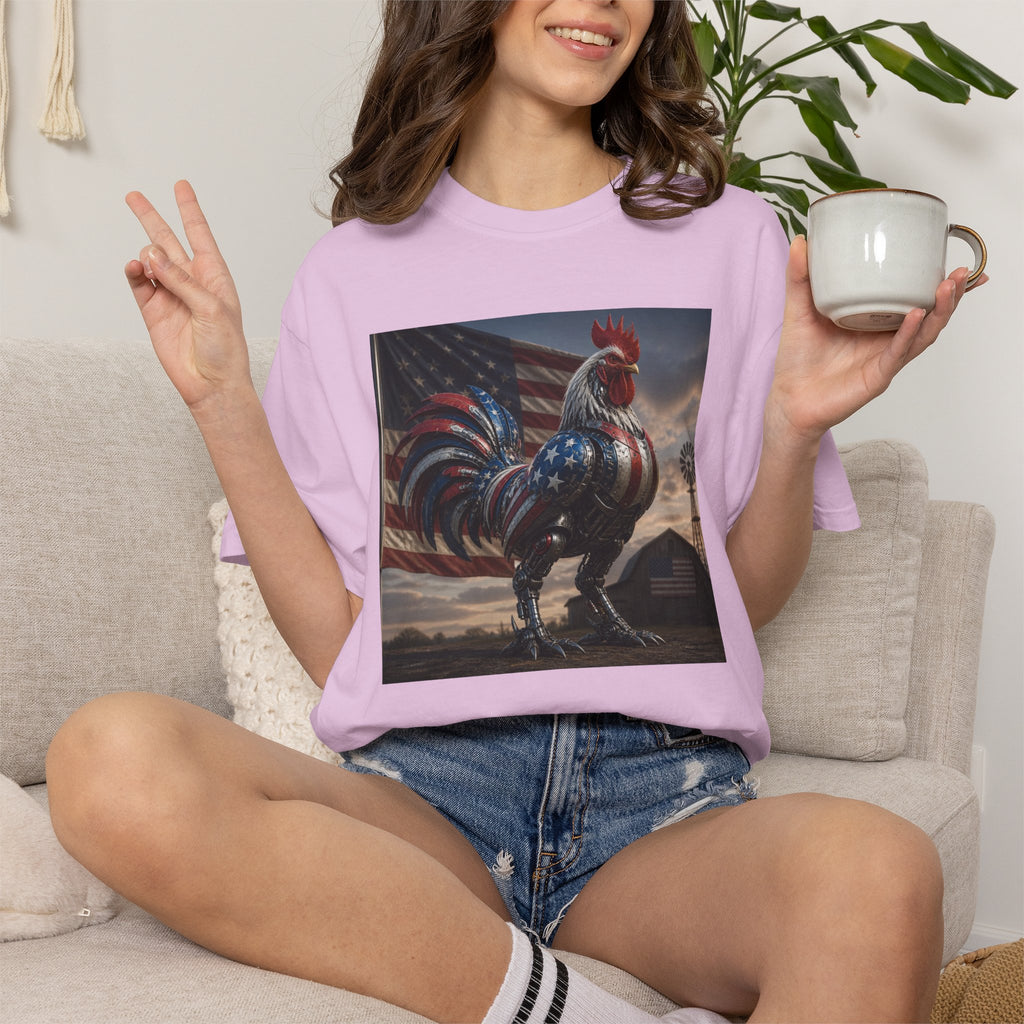 Patriotic Rooster T-Shirt — American Flag Farmhouse Graphic Tee