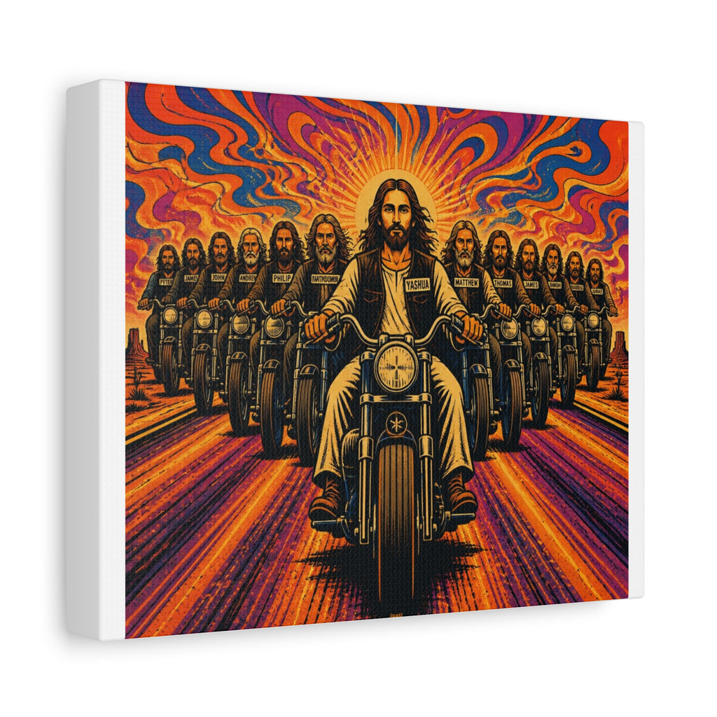 Motorcycle Jesus Canvas Print — Psychedelic Biker Wall Art