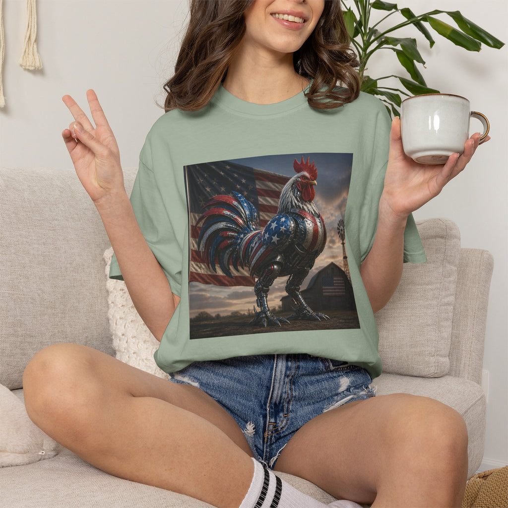 Patriotic Rooster T-Shirt — American Flag Farmhouse Graphic Tee