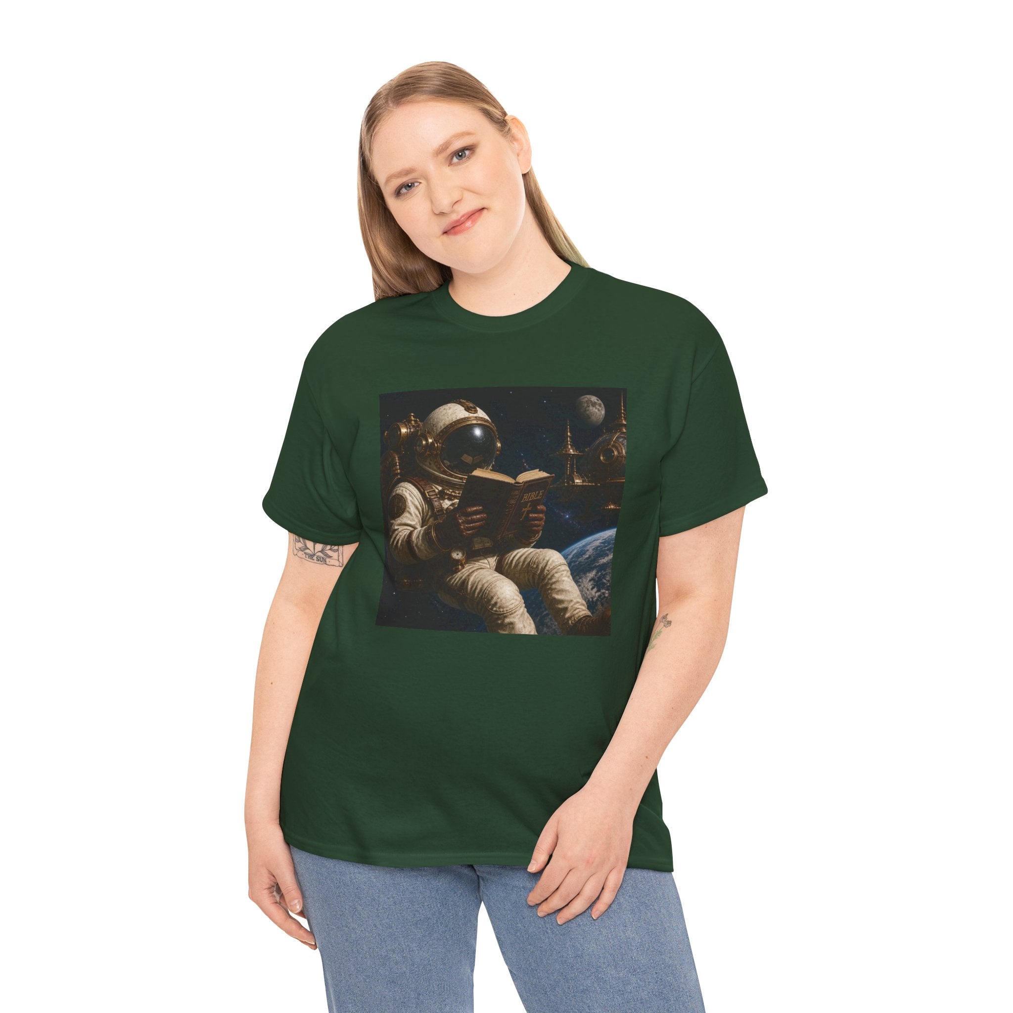 Astronaut Reading Graphic Tee — Spacebook Retro Sci‑Fi T-Shirt - Steampunk