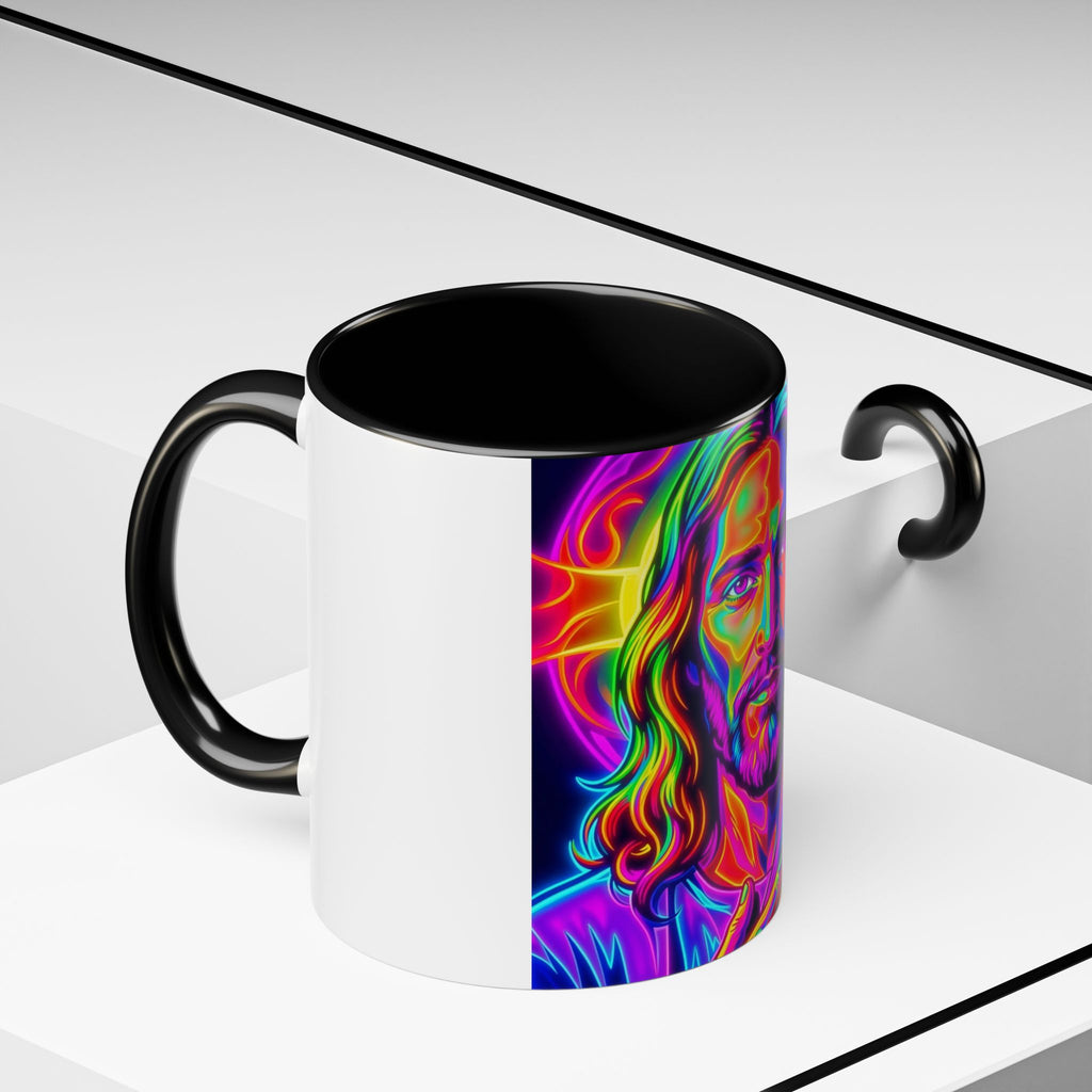 Neon Jesus Accent Coffee Mug – Vibrant Spiritual Art 11oz/15oz