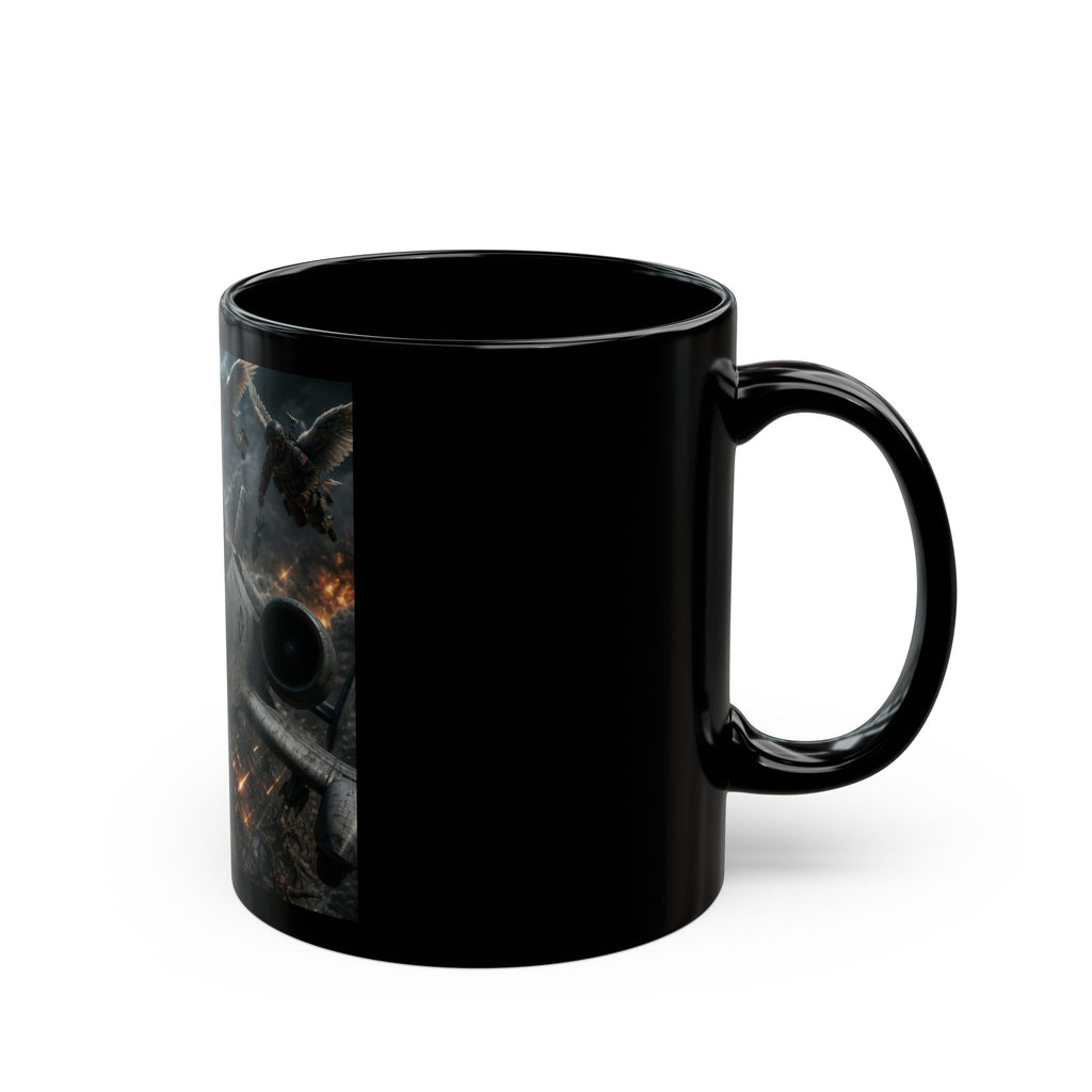 Military Jet Combat Black Mug — A-10 Thunderbolt II with American Flag - Jesus Pilot