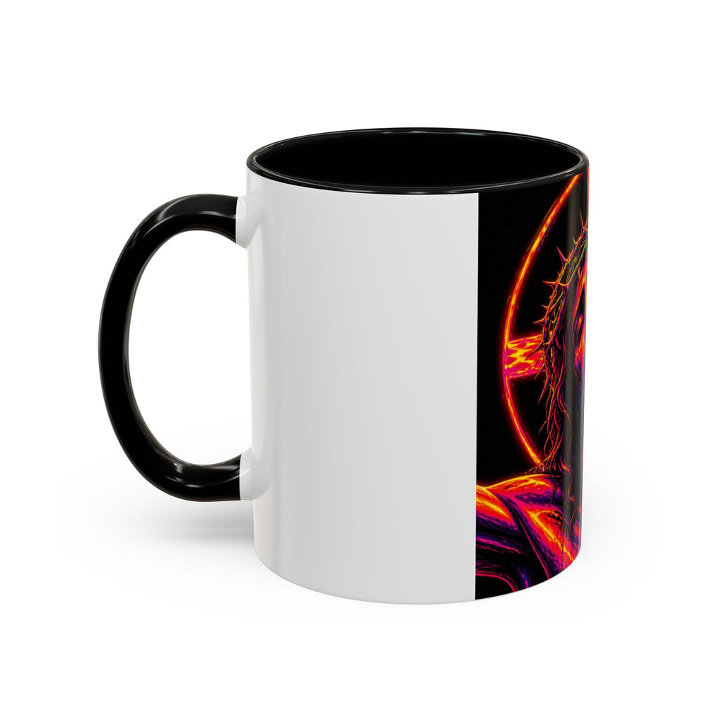 Jesus Christ Neon Portrait Coffee Mug — Colorful Crucifixion Accent Mug (11/15oz)