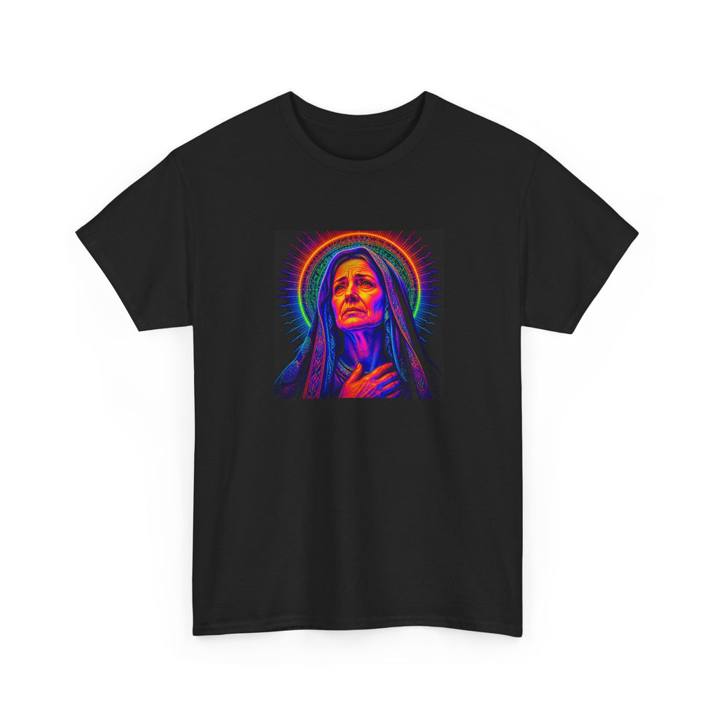 T-Shirt — Neon Madonna Portrait Graphic Tee Mother of Christ