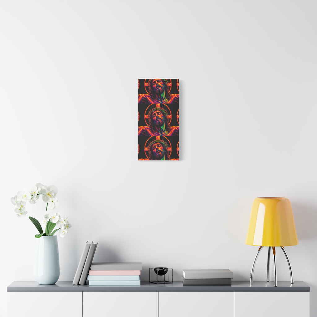 Neon Christ Crucifix Canvas Print — Vibrant Religious Wall Art