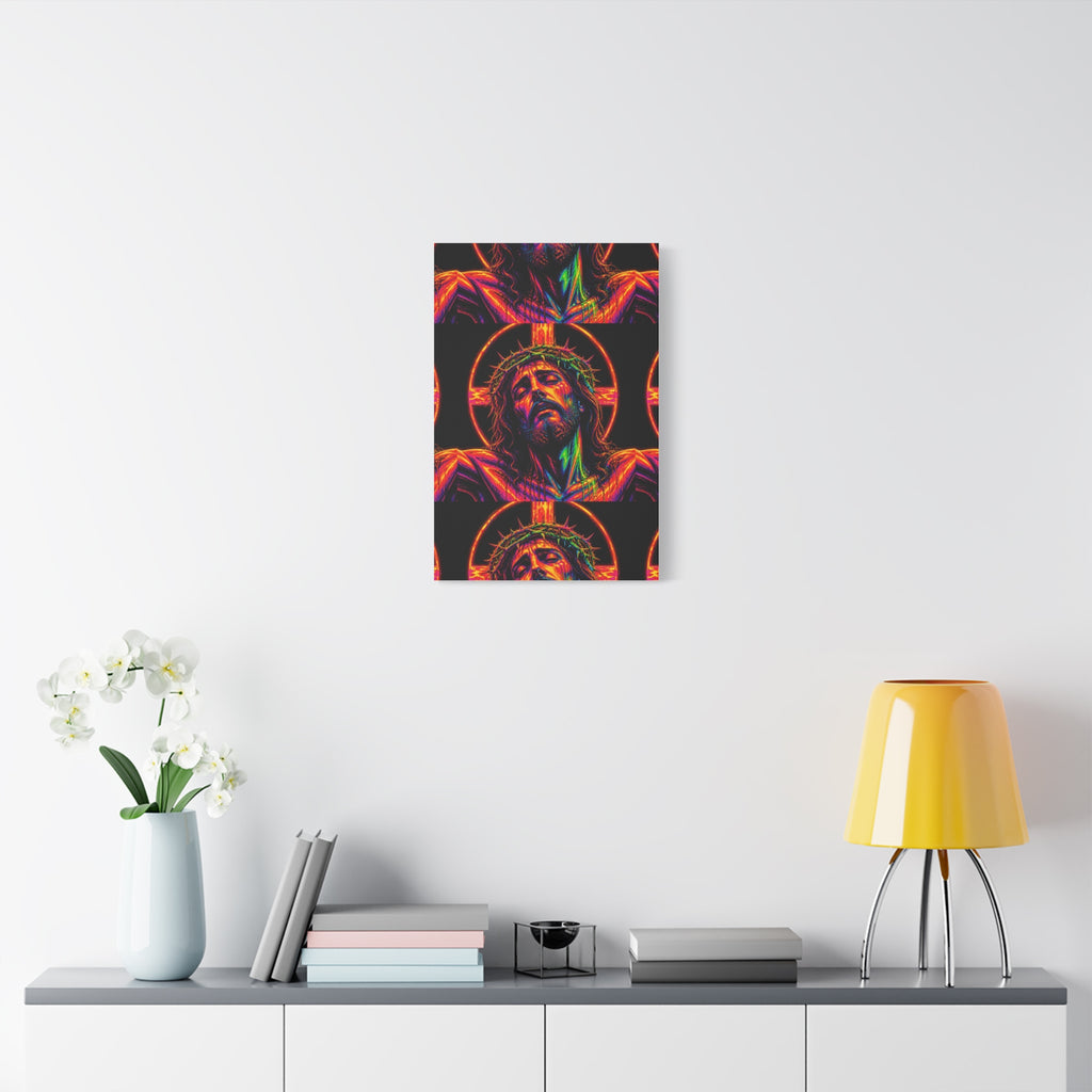 Neon Christ Crucifix Canvas Print — Vibrant Religious Wall Art