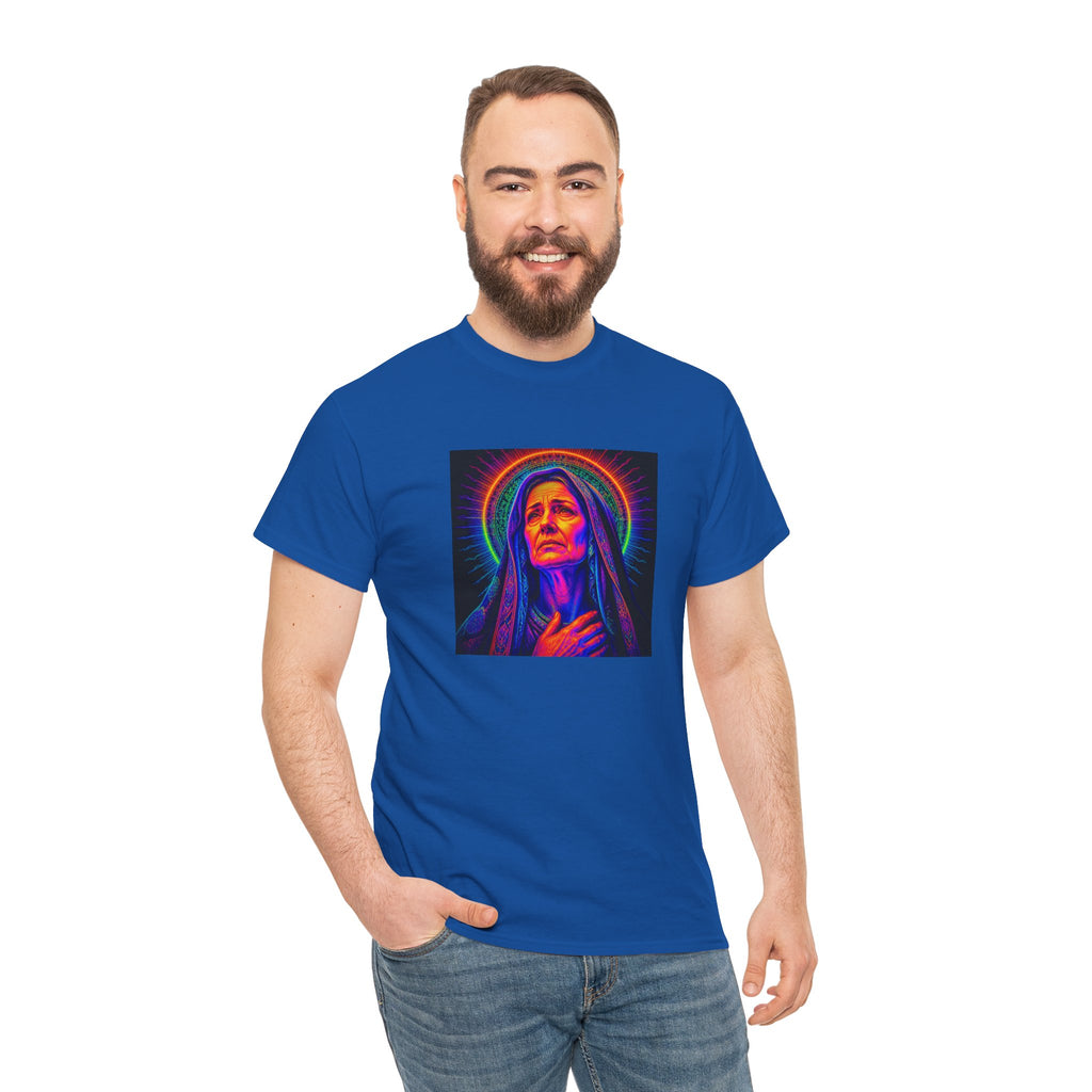 T-Shirt — Neon Madonna Portrait Graphic Tee Mother of Christ