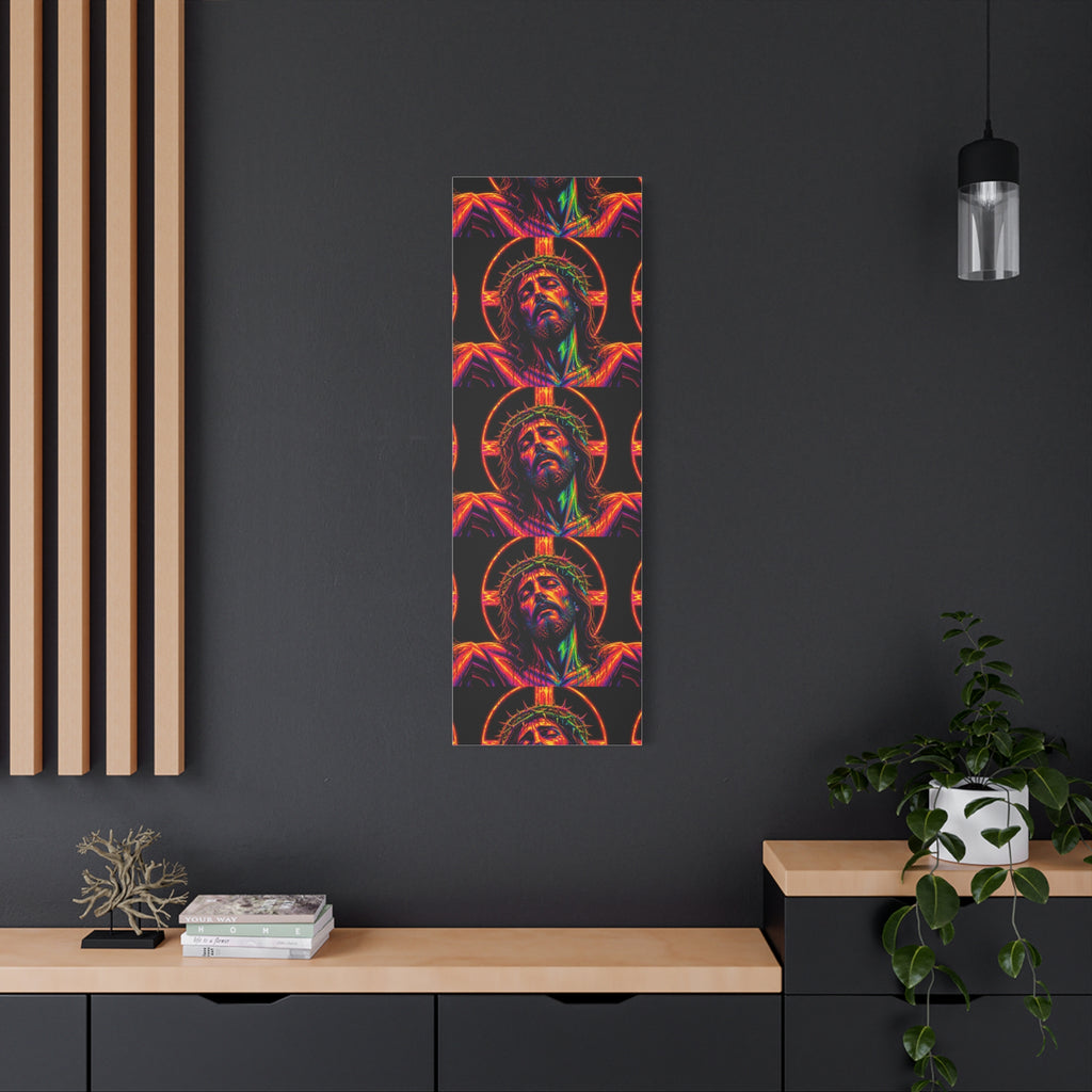 Neon Christ Crucifix Canvas Print — Vibrant Religious Wall Art