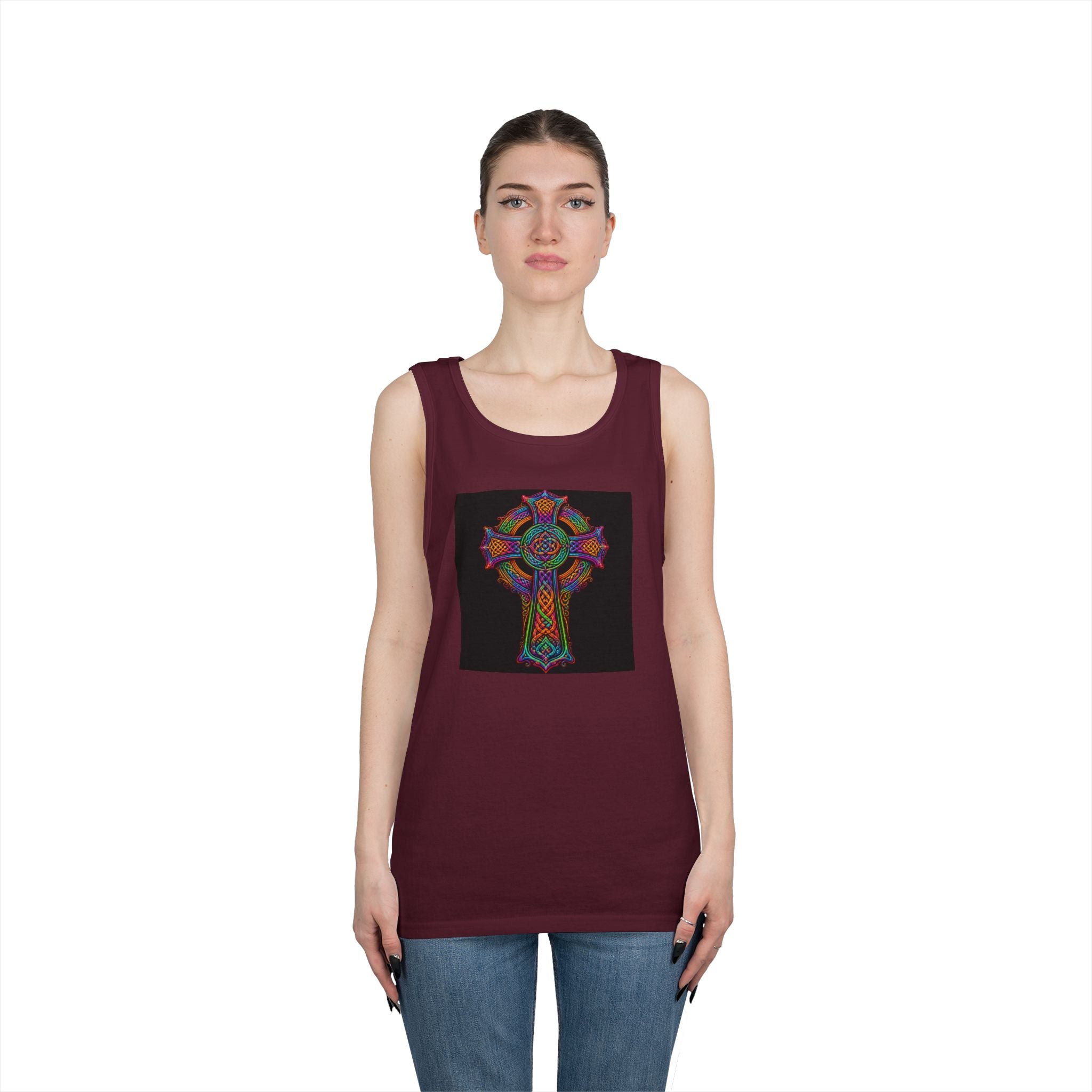 Celtic Cross Tank Top — Colorful Stained-Glass Style Religious Graphic