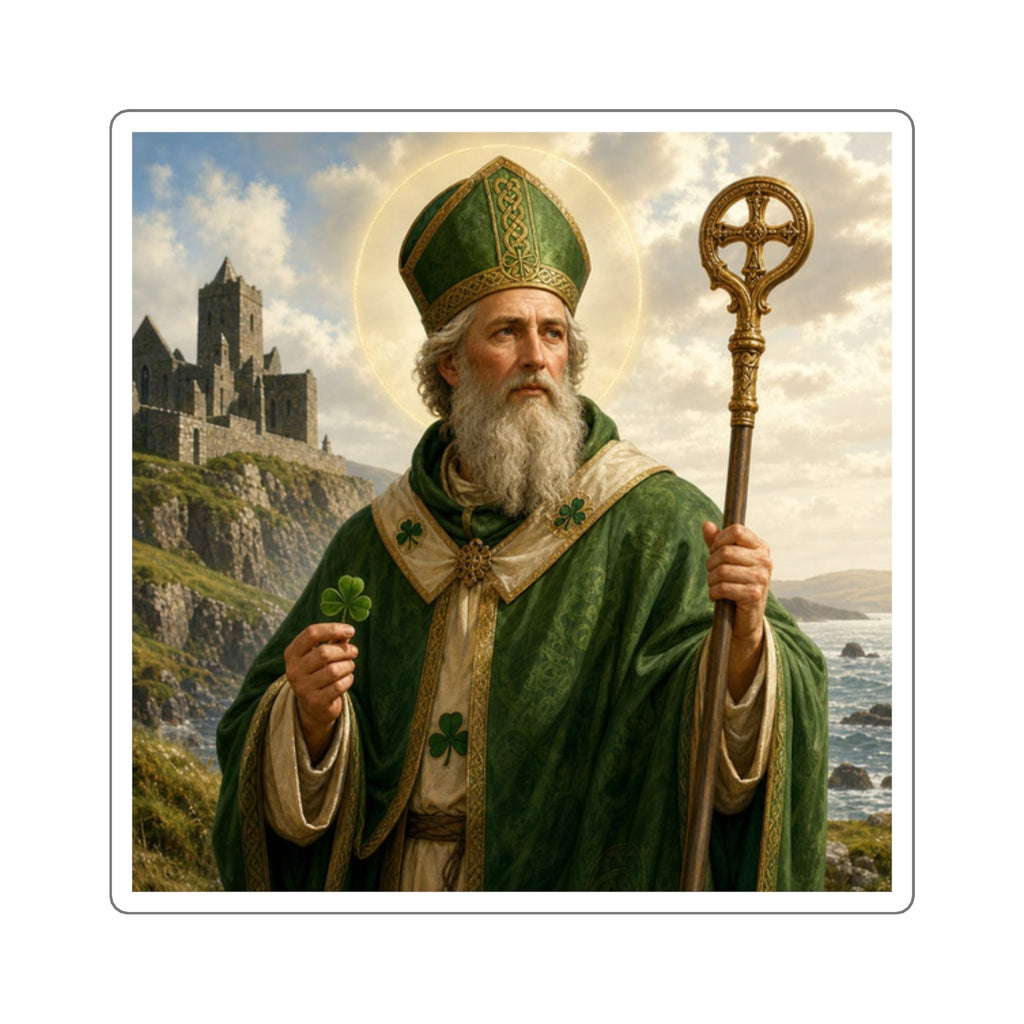 St. Patrick Square Sticker — Irish Saint Shamrock Laptop Decal