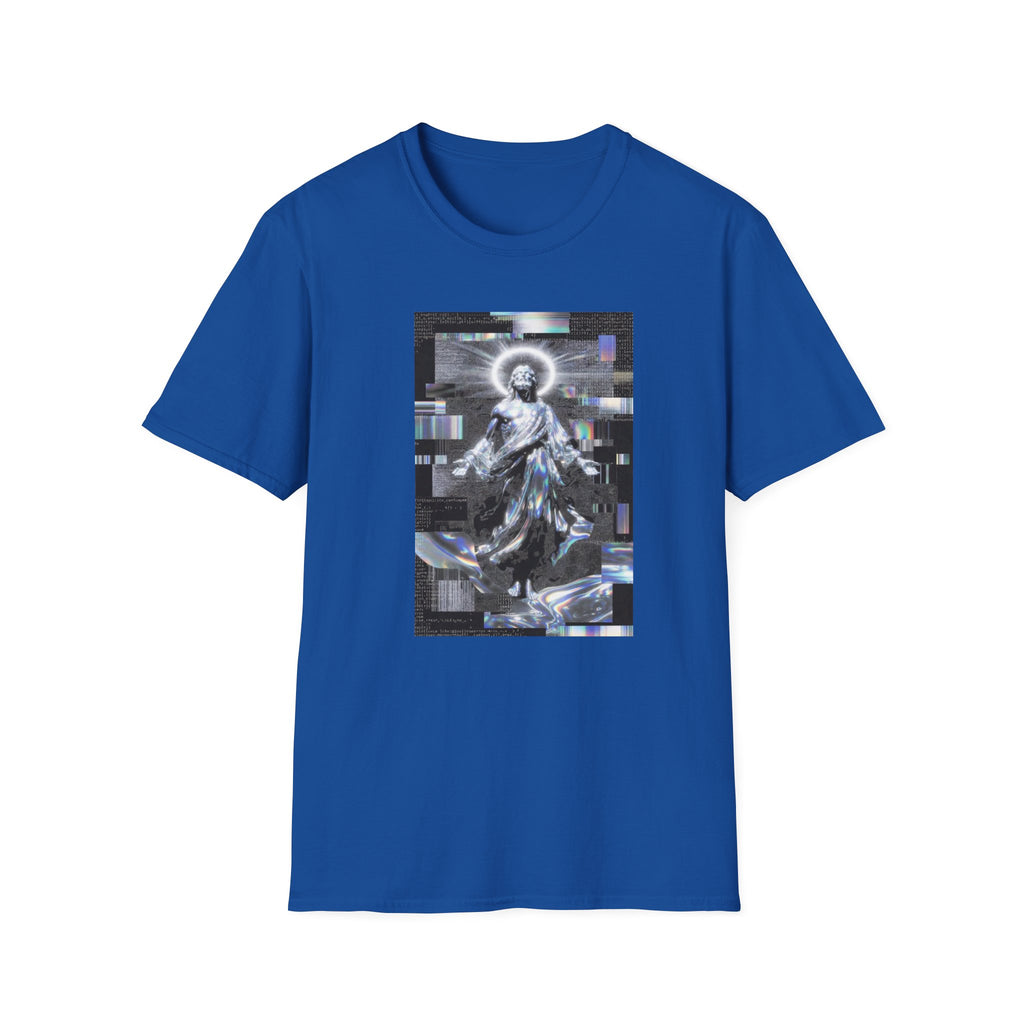 Glitch Halo Jesus T-Shirt — Vintage Religious Retro Digital Art Tee