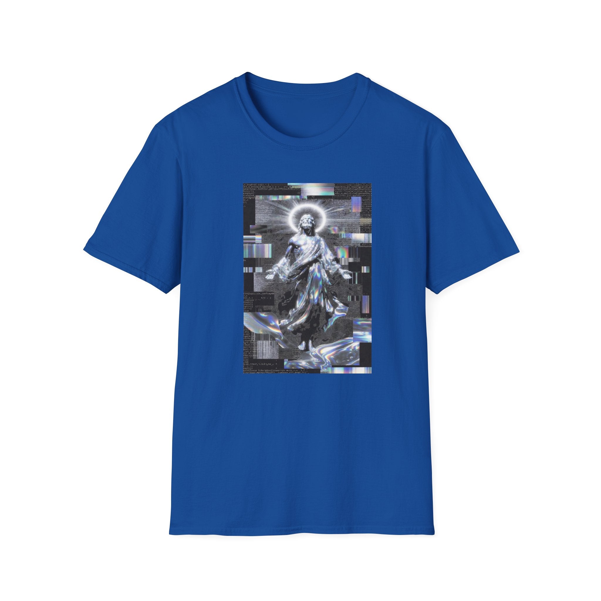 Glitch Halo Jesus T-Shirt — Vintage Religious Retro Digital Art Tee
