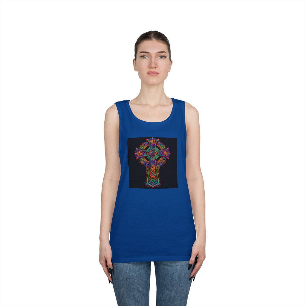 Celtic Cross Tank Top — Colorful Stained-Glass Style Religious Graphic
